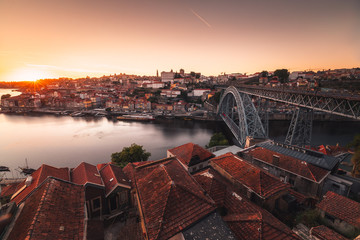 Look at Porto with Douro river and famous bridge of Luis I, Portugal.