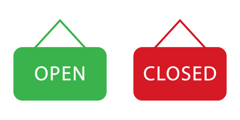 Conjunto de letreros abiertos y cerrados. Ilustración vectorial 