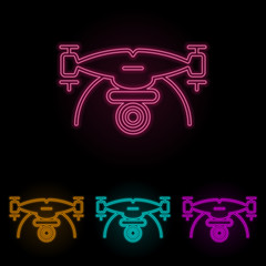 drone with camera color neon set. Simple thin line, outline vector of drones icons for ui and ux, website or mobile application