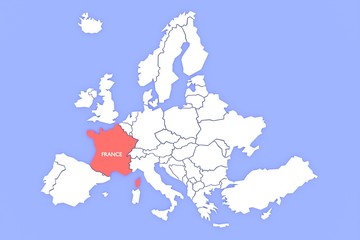 A 3D rendered map of Europe in white, focused on the red countries. 3D rendered illustration.