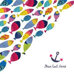 Cute fish card. Sea motif.