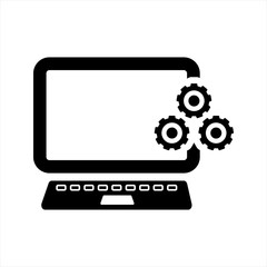 technical assistance icon. laptop and gears icon