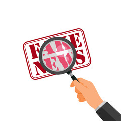 Vector illustration of checking news source with magnifying glass. Suitable for design elements from hoax analyzing and stop fake news. Flat vector illustration of the anti hoax campaign.