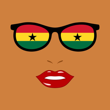 African woman and eyeglasses with ghana flag