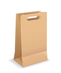 Brown paper bags with handles template mock up design, isolated on white background, Eps 10 vector illustration