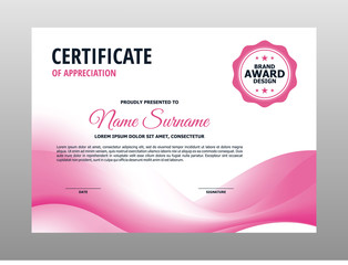 Fototapeta premium Abstract Blurry Pink White Wavy Certificate Design, Professional Modern Certificate Template Vector