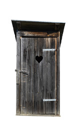 Small wooden outdoors toilet isolated on white background