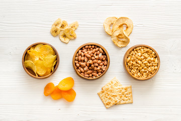 Pattern of nuts and snacks collection top view