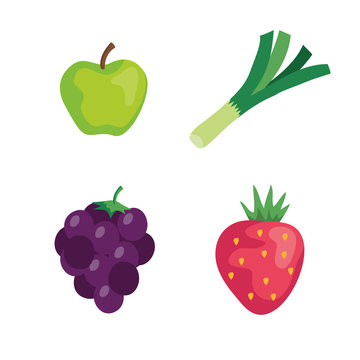 set of healthy fresh fruits and vegetables vector illustration design