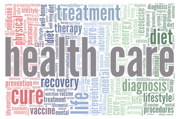 Health care vector illustration word cloud isolated on a white background.