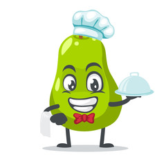 vector illustration of pear mascot or par character wearing chef hat and serve food