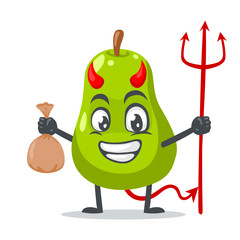 vector illustration of pear mascot or par character wearing devil costume and holding trident