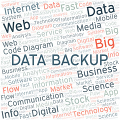 Data Backup vector word cloud, made with text only.