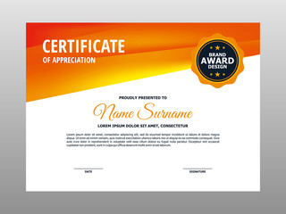 Abstract Bright Orange Yellow Certificate Design, Professional Modern Certificate Template Vector