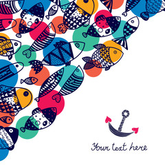 Cute fish card. Sea motif.