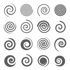 Spiral, helix icons set isolated on white. Curl, curve stripe, twirl pictograms.