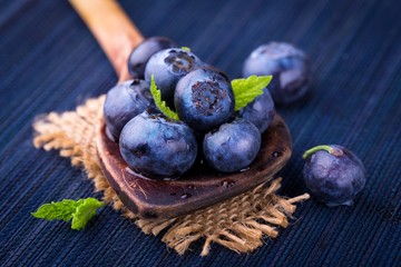 blueberries on a wooden table