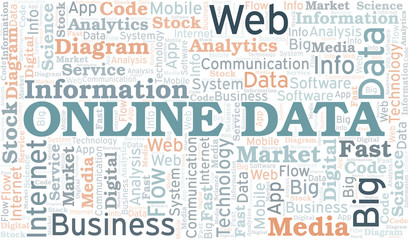 Online Data vector word cloud, made with text only.