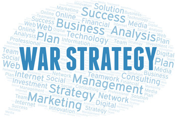 War Strategy word cloud create with text only.