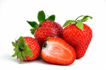 Fresh red strawberries isolated on white background. Strawberries with clipping path.