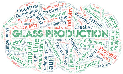 Glass Production word cloud create with text only.