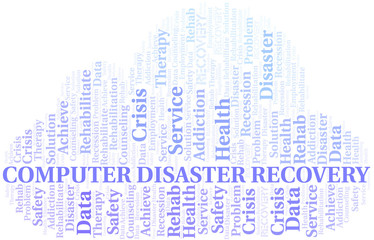 Computer Disaster Recovery vector word cloud, made with text only.