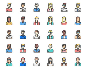 Avatar people icons line color vector , person , man , 
 woman ,