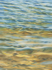 Fototapeta premium Sunny water waves with a sand on a bottom of the lake watercolor