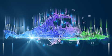 Big data. Abstract background analyze polygonale algorithm artificial intelligence data. Quantum cryptography concept with colorful grid and  blurred lines.  