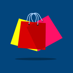 Shopping Bag Design logo on blue Background. Vector Illustration