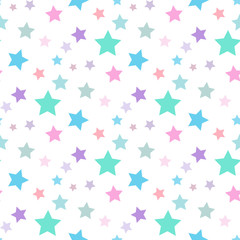 Seamless pattern with multicolored stars on white background. Vector image.