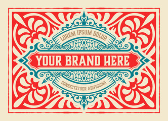 Old label with floral details. Elements by layers.