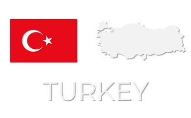 High Detailed Map of Turkey With Flag isolated on white background