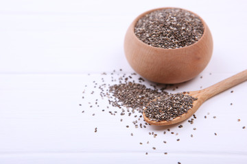 chia seeds on the table. Superfood, nutritional supplements, weight loss
