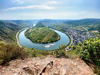 View from the stony mountain to the Moselle bend in Bremm