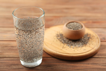 A glass of water with chia seeds. superfood, nutritional supplements, weight loss
