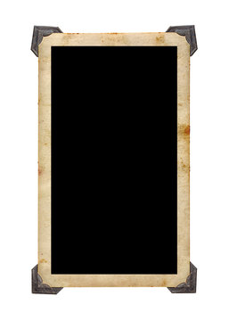 Old vintage photo with retro photo frames isolated on white background.