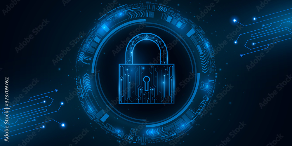 Poster security lock and sci-fi user interface with hud elements. password protection of computer system da