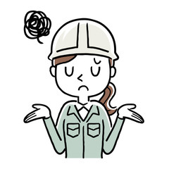 Stock illustration: young woman wearing work clothes, amazed, troubled expression