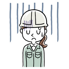 Stock illustration: young woman wearing work clothes, depressed