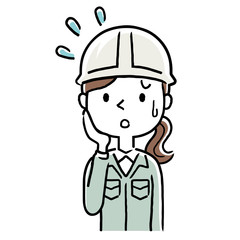 Stock illustration: a young woman wearing work clothes, a troubled expression