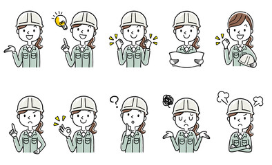 Stock illustration: young women in work clothes set, collection