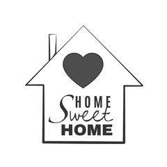 Home Sweet Home text. cozy design of home. Vector illustration with house hood and lovely heart and incense chimney.