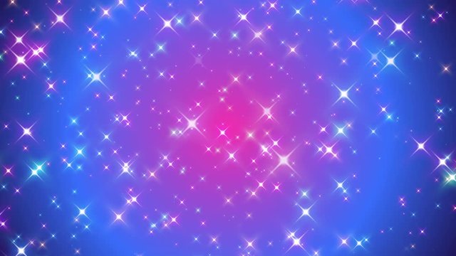 ピンクとブルーのファンシーなキラキラ光る星　進む　ループ