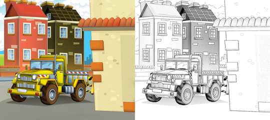 cartoon sketch construction site car on city street illustration