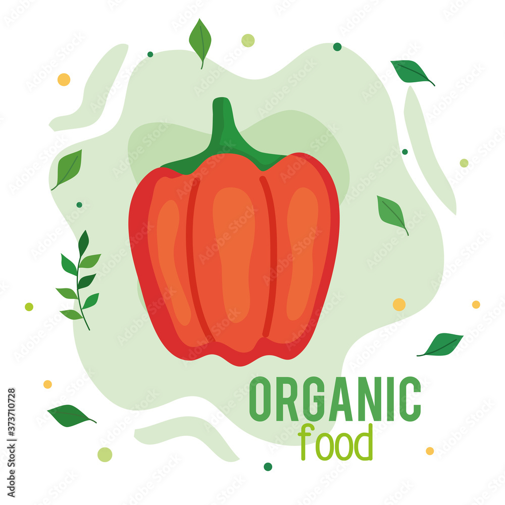 Sticker banner of organic food, fresh and healthy pepper, concept healthy food vector illustration design