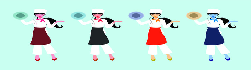 set of chef and food cartoon icon design template with various models. vector illustration