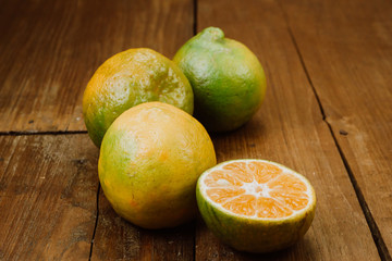 oranges on a wooden table