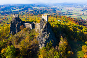 Naklejka premium Medieval castle of Trosky on a hill in the forest. Czech Republic