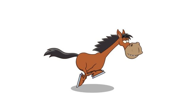 Brown Horse Cartoon Character Running. 4K Animation Video Motion Graphics Without Background